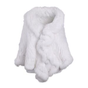 Luxury Women's Winter Real Natural Rabbit Fur Hand Knitted Cape Ruffle Design